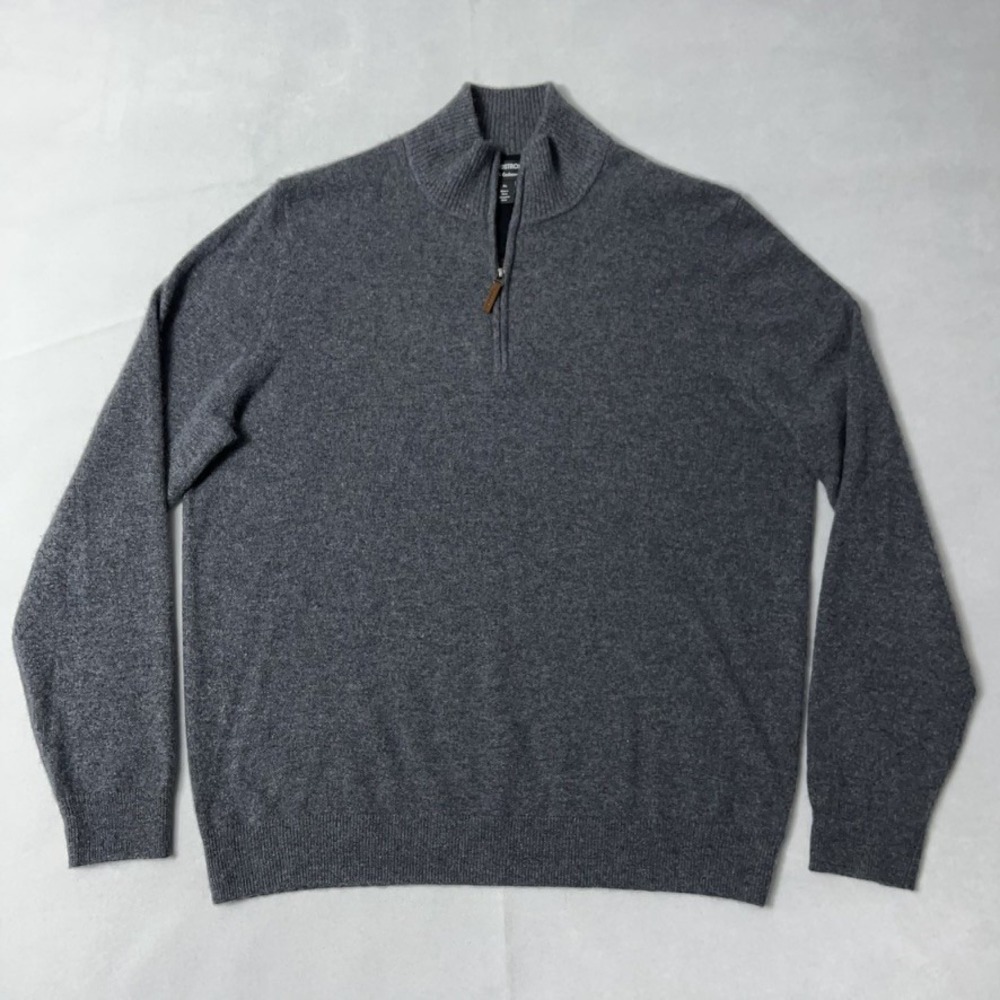 Nordstrom 100% Cashmere Sweater Men XL Gray Quarter Zip